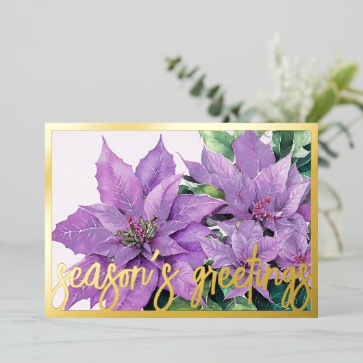 水の色のラベ絵を描ンポインセチアのクリスマス 箔シーズンカード (立ち正面)