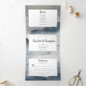 水の色のランドスケープ結婚インジゴ 三つ折り招待状 (内部)