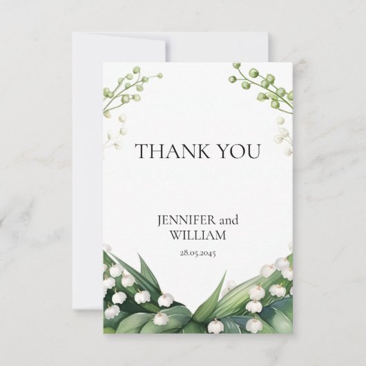 水の色のリリーの谷のブライダル結婚 サンキューカード (正面)