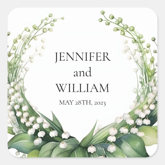 水の色のリリーオブザバレーブライダルパーティ スクエアシール (正面)