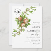 水の色のリンゴとモノグラム結婚の 招待状 (正面)