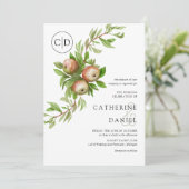 水の色のリンゴとモノグラム結婚の 招待状 (スタンド正面)