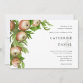 水の色のリンゴと葉横向きの結婚リンゴ 招待状 (正面)