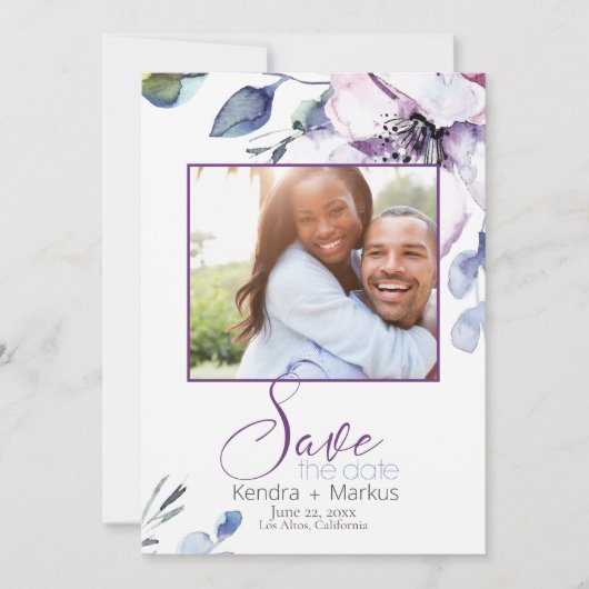 水の色のリンゴの花の日付を保存 招待状 (正面)