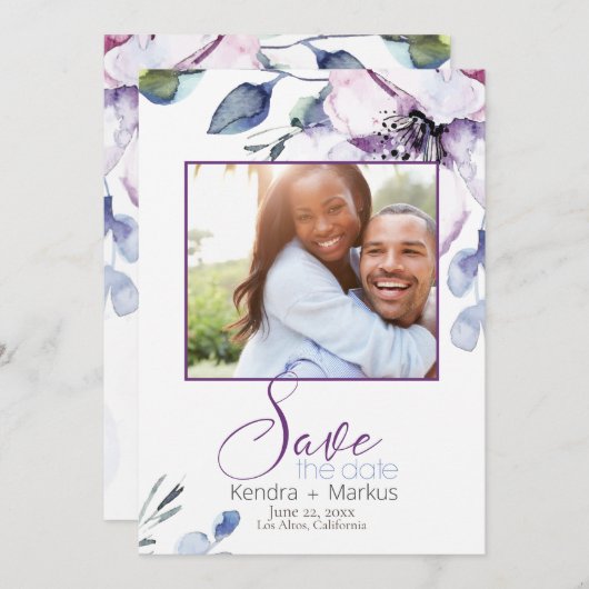 水の色のリンゴの花の日付を保存 招待状 (正面/裏面)