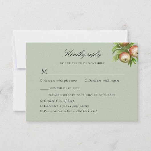 水の色のリンゴ結婚の応答w食事の選択 出欠カード (正面)