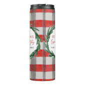 水の色のリースとチェックのクリスマスホリデーギフト タンブラー (裏面)