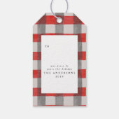 水の色のリースとチェックのクリスマスホリデー ギフトタグ (裏面)