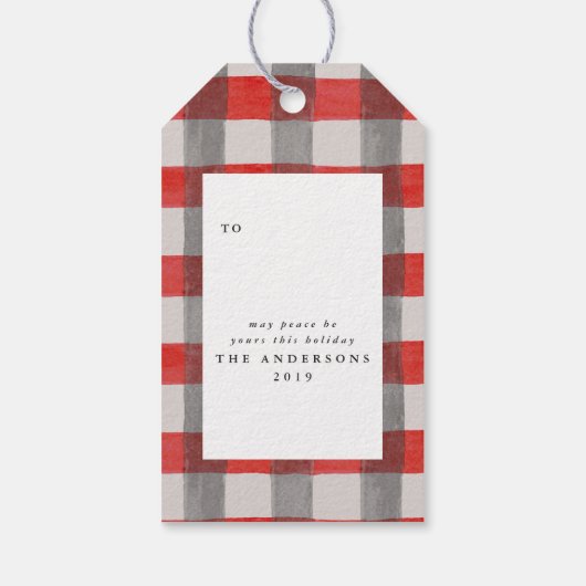 水の色のリースとチェックのクリスマスホリデー ギフトタグ (裏面)