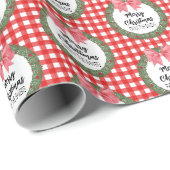 水の色のリースとレッドボウクリスマスラッピング ラッピングペーパー (ロールコーナー)