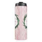 水の色のリース+ストライプクリスマスのホリデーギフト タンブラー (正面)