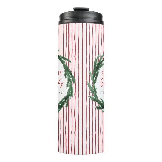 水の色のリース+ストライプクリスマスのホリデーギフト タンブラー