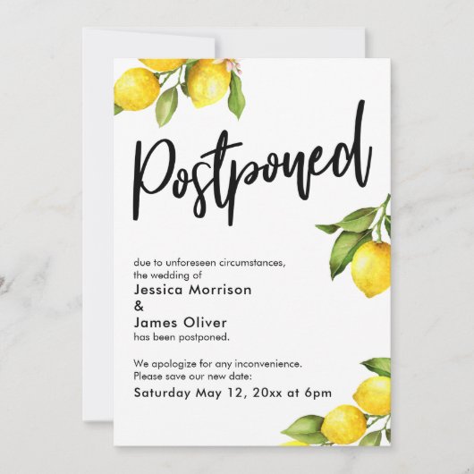 水の色のレモンが結婚延期される 招待状 (正面)