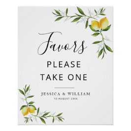 水の色のレモンと緑のフローラ好意サイン ポスター