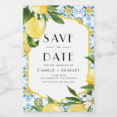 水の色のレモン地中海の日付を保存 ワインラベル (シングルラベル)