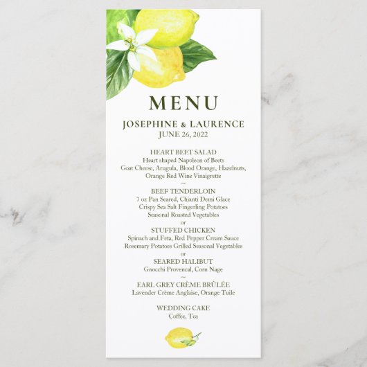 水の色のレモン結婚のメニュー メニュー (正面)