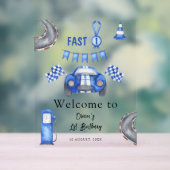 水の色のレースカー最初の誕生日パーティーへようこそ アクリルサイン (ニュートラル)