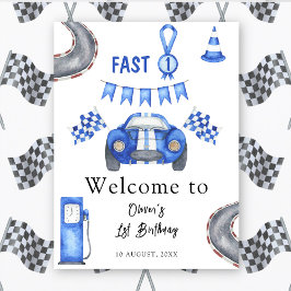 水の色のレースカー最初の誕生日パーティーへようこそ ポスター