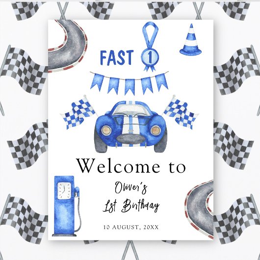 水の色のレースカー最初の誕生日パーティーへようこそ ポスター