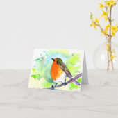 水の色のロビンのカスタマイズ カード (黄色い花)