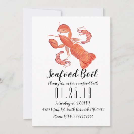 水の色のロブスターパーティー沸騰エビ夕食のAnnoun 案内状 (正面)