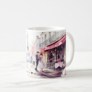 水の色のロマンチックなパリのカップル名 コーヒーマグカップ
