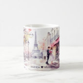 水の色のロマンチックなパリのカップル名 コーヒーマグカップ (中央)