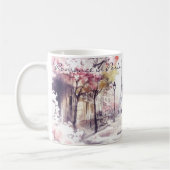 水の色のロマンチックなパリのカップル名 コーヒーマグカップ (左)