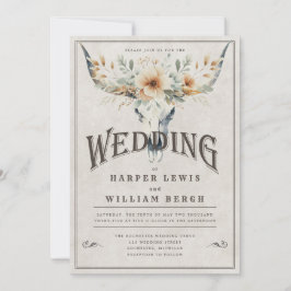 水の色のロングホーンスカル結婚ズ 招待状