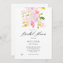 水の色のローズブーケブライダルシャワー招待 招待状