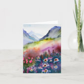水の色のワイルドフラワーと山のカスタマイズ可能 カード (正面)