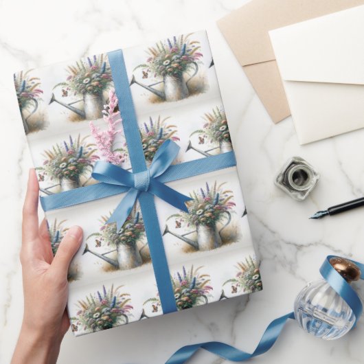 水の色のワイルドフラワーの散水缶 ラッピングペーパー (ギフト)