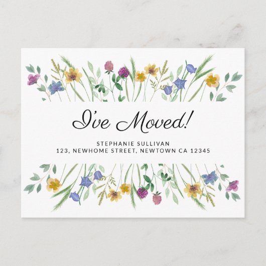 水の色のワイルドフラワーを動かすアナウンスを移動 案内ポストカード (正面)