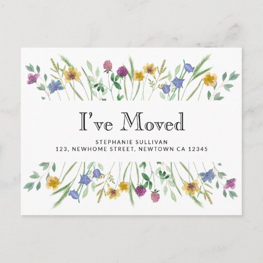 水の色のワイルドフラワーを移動した 案内ポストカード (正面)