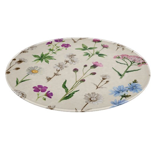 水の色のワイルドフラワーパターン。 カッティングボード (角)