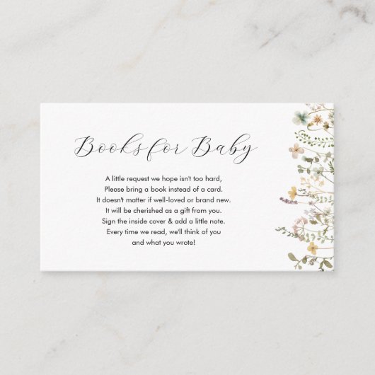 水の色のワイルドフラワーブックベビーカード エンクロージャーカード (正面)