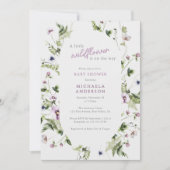水の色のワイルドフラワーベイビーシャワーの途中 招待状 (正面)