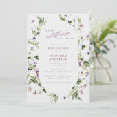 水の色のワイルドフラワーベイビーシャワーの途中 招待状 (スタンド正面)