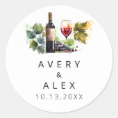 水の色のワインをテーマ結婚にした ラウンドシール (正面)