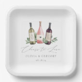 水の色のワイン&植物性応援を愛する ペーパープレート (正面)