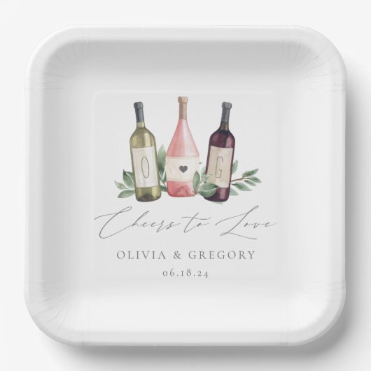 水の色のワイン&植物性応援を愛する ペーパープレート (正面)