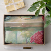 水の色のヴィンテージみすぼらしいシックなティーテーブル赤いバラ 薄葉紙 (ギフト)