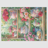 水の色のヴィンテージみすぼらしいシックなティーテーブル赤いバラ 薄葉紙 (正面)