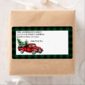 水の色のヴィンテージトラックの格子状の休日の出荷 ラベル (インサイチュ)