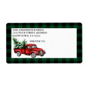 水の色のヴィンテージトラックの格子状の休日の出荷 ラベル (正面)