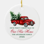 水の色のヴィンテージトラック私たちの新しいホームクリスマス セラミックオーナメント (裏面)