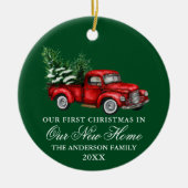 水の色のヴィンテージトラック私たちの新しいホームグリーン セラミックオーナメント (正面)