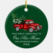 水の色のヴィンテージトラック私たちの新しいホームグリーン セラミックオーナメント (裏面)