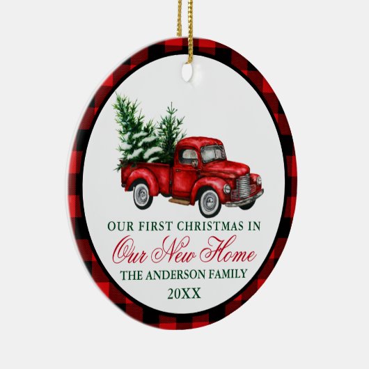 水の色のヴィンテージトラック私たちの新しいホームプレイド セラミックオーナメント (右)