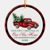 水の色のヴィンテージトラック私たちの新しいホームプレイド セラミックオーナメント (正面)